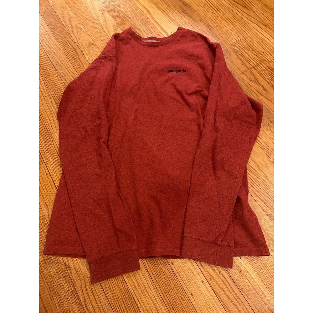 Patagonia Mens Responsibili-Tee Long Sleeve P-6 Logo Shirt Red Medium Heathered